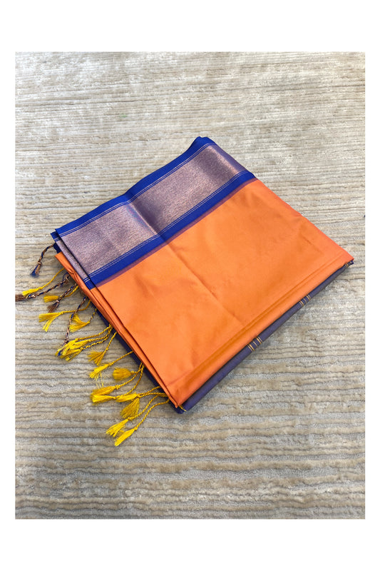 Southloom South Silk Pattu Saree With Orange Body and Blue Pallu