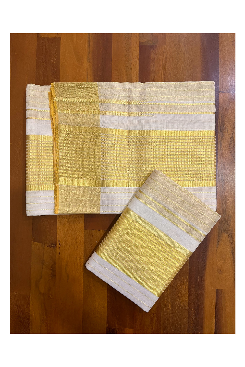 Southloom Premium Balaramapuram Unakkupaavu Handloom Cotton Wedding Set Mundu with Kasavu Lines Border