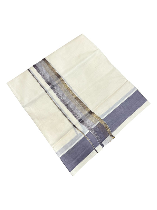 Southloom Kerala Pure Cotton Double Mundu with Grey Border (South Indian Dhoti)