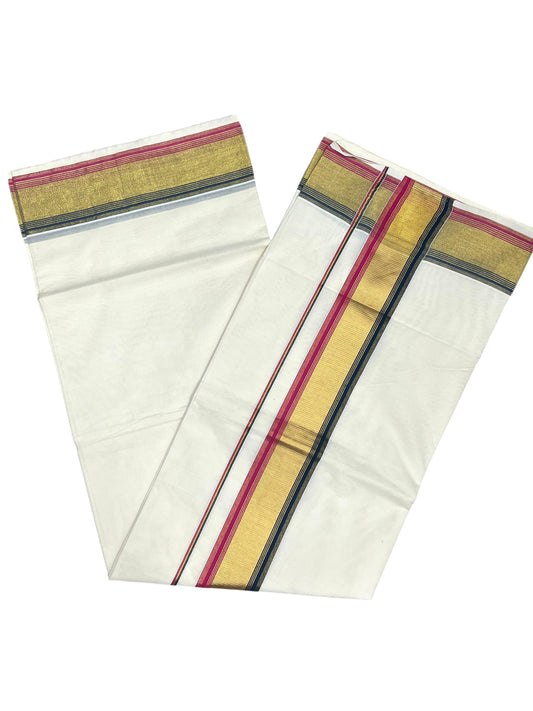 Southloom Kerala Cotton Kasavu Saree with  Pink And Dark Blue Border