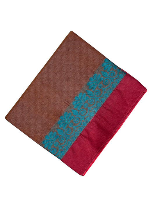 Southloom Kerala Cotton Saree with Floral Woven Works Across Body in Brown