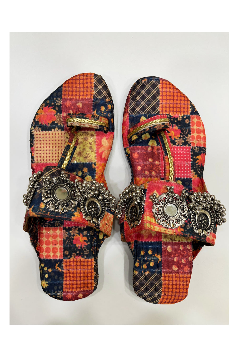 Southloom Jaipur Handmade Open Toe Multi Colour Sandals With Metal Accent