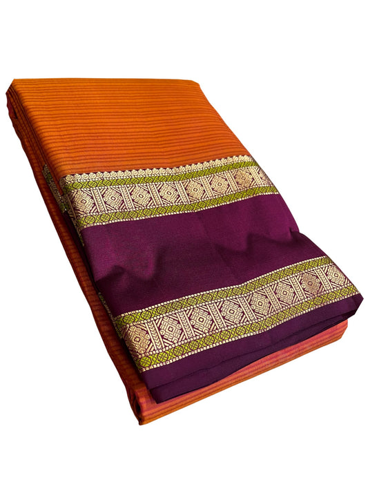 Southloom Pure Handloom Bridal Kanchipuram Silk Saree with Korvai Work (Orange & Violet)