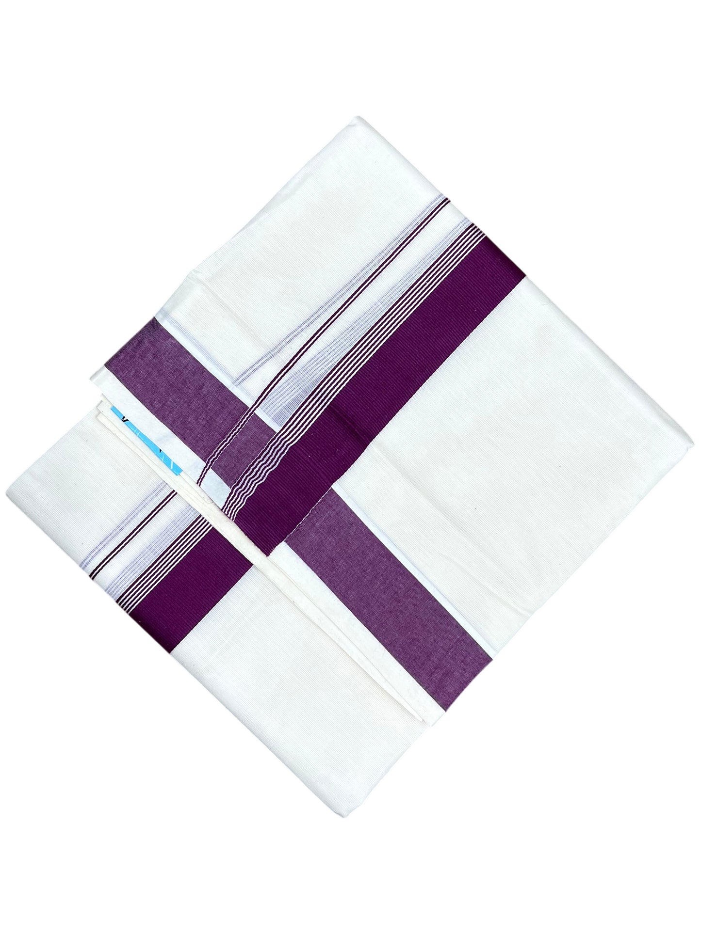 Southloom Pure Cotton Mundu with Purple Border (South Indian Kerala Dhoti)