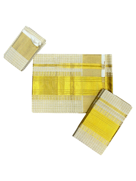 Southloom Super Premium Balaramapuram Handloom Check Cotton Wedding Pudava Set Mundu in 2.80 Mtrs