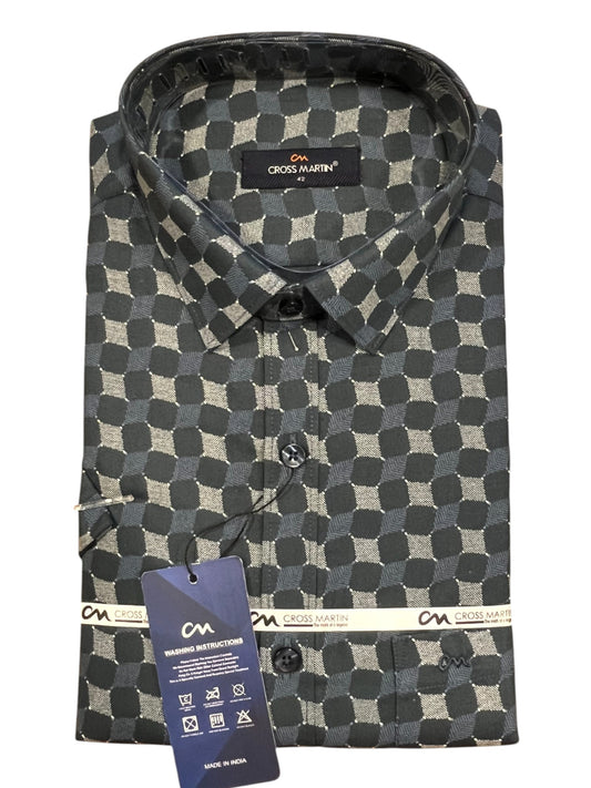 Southloom Pure Cotton Black Printed Shirt (XL HS)