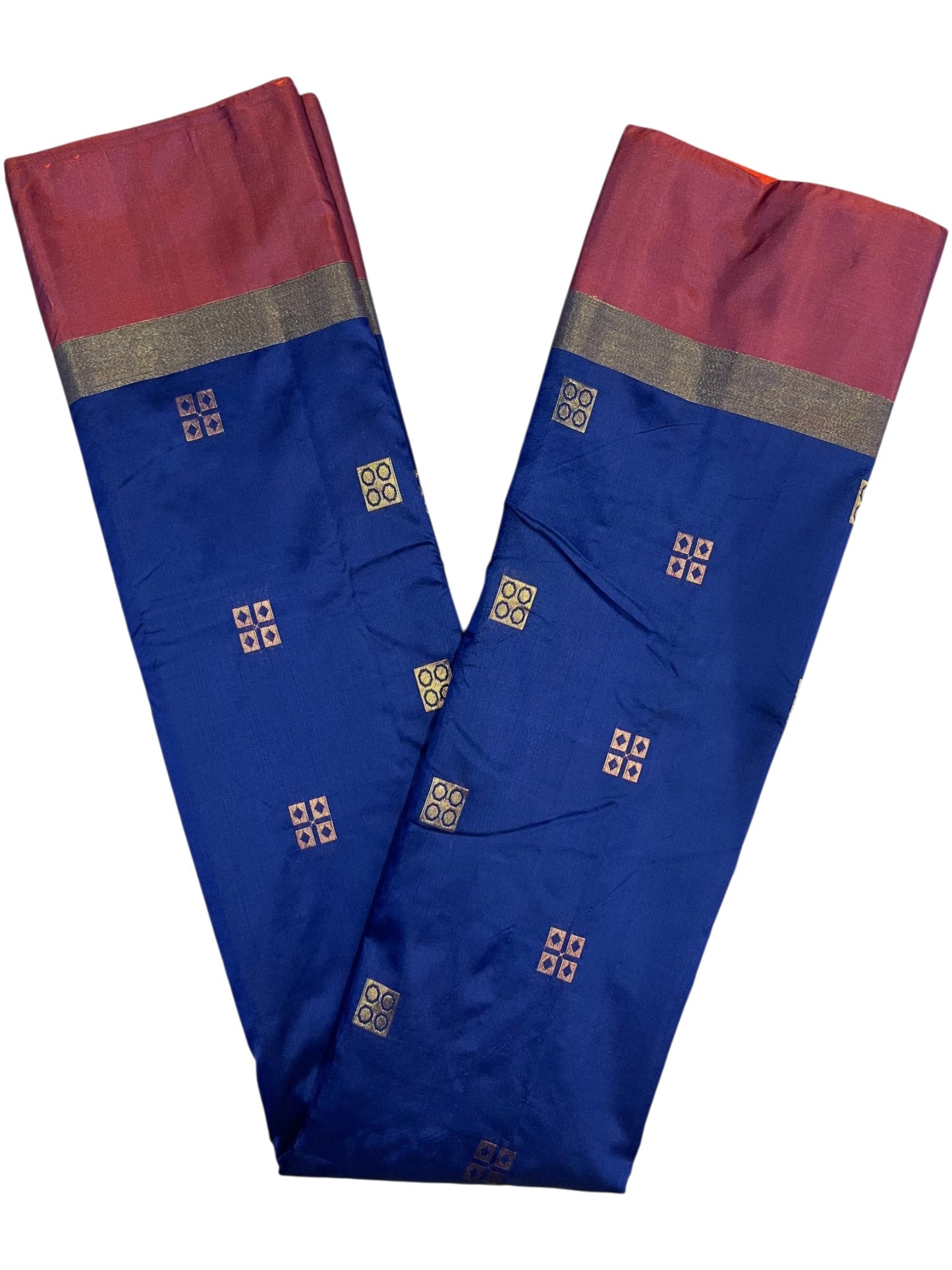 Southloom Semi Silk Saree with  Butta Works Across on Body in Blue And Maroon