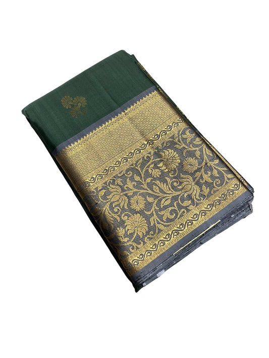 Southloom Premium Bridal Handloom Kanchipuram Silk Saree With Korvai Works (Green & Gray)