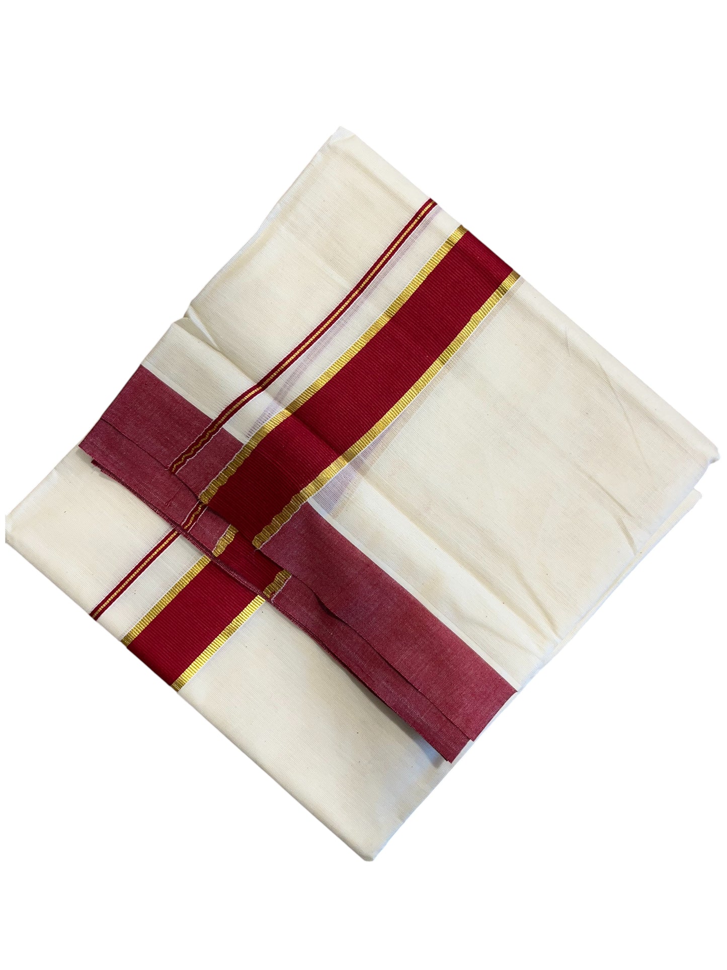 Southloom Pure Cotton Mundu with Gold Kasavu and Red Colour Border (South Indian Kerala Dhoti)