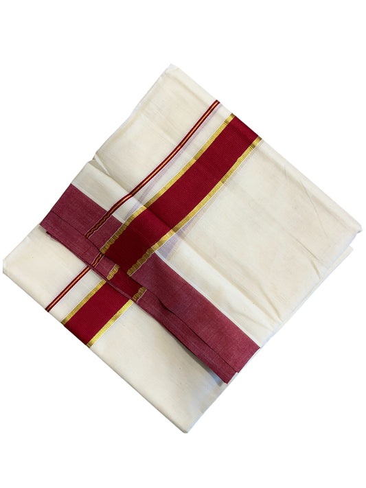 Southloom Pure Cotton Mundu with Gold Kasavu and Red Colour Border (South Indian Kerala Dhoti)