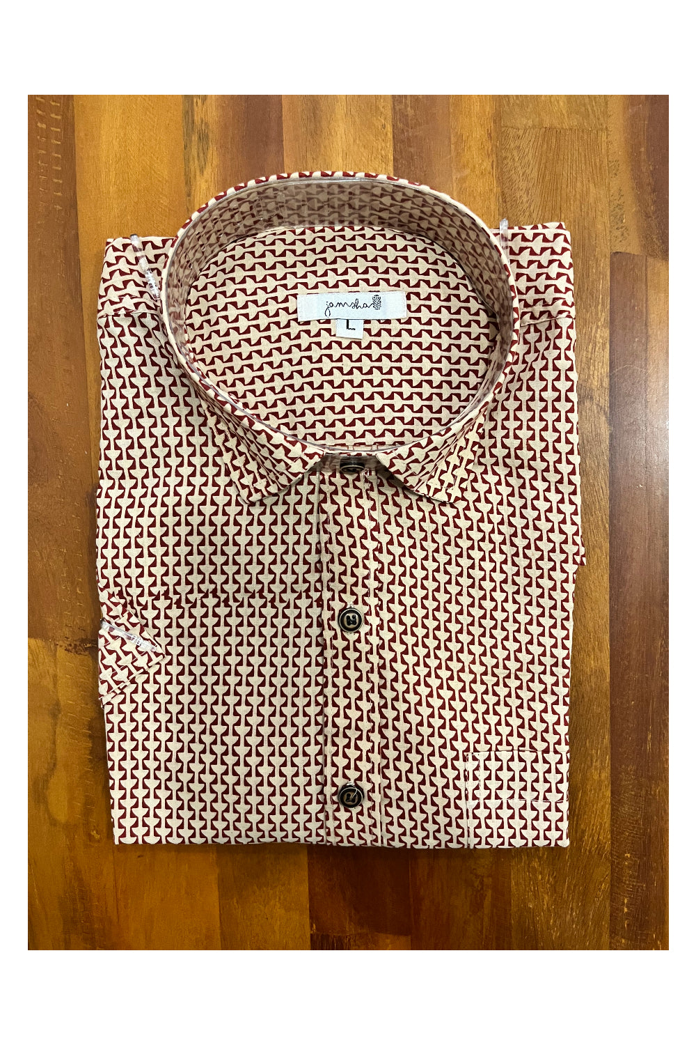 Southloom Jaipur Cotton Red Hand Block Printed Shirt (Half Sleeves)