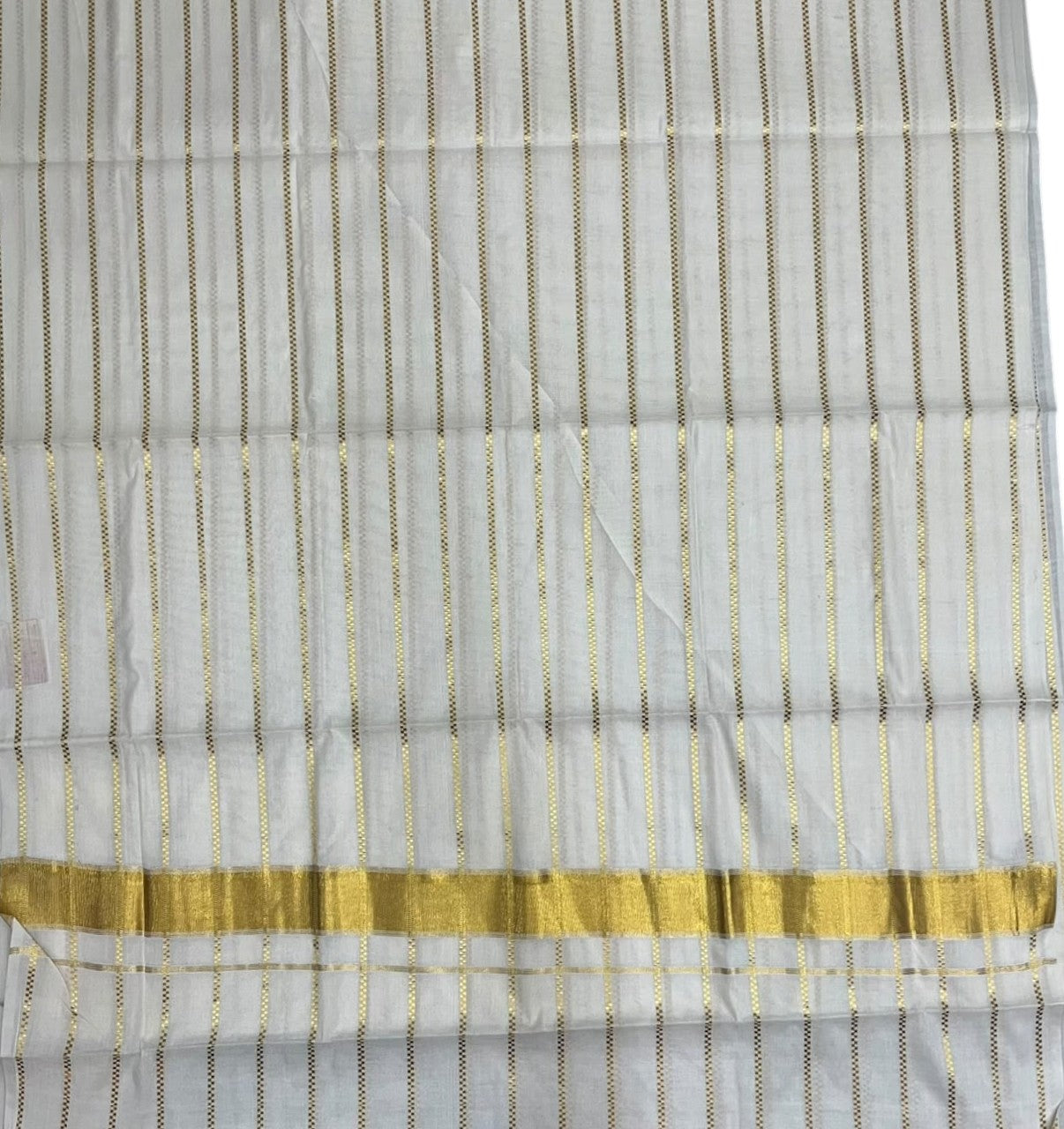 Southloom Kerala Pure Cotton Kasavu Saree with Stripes on Body
