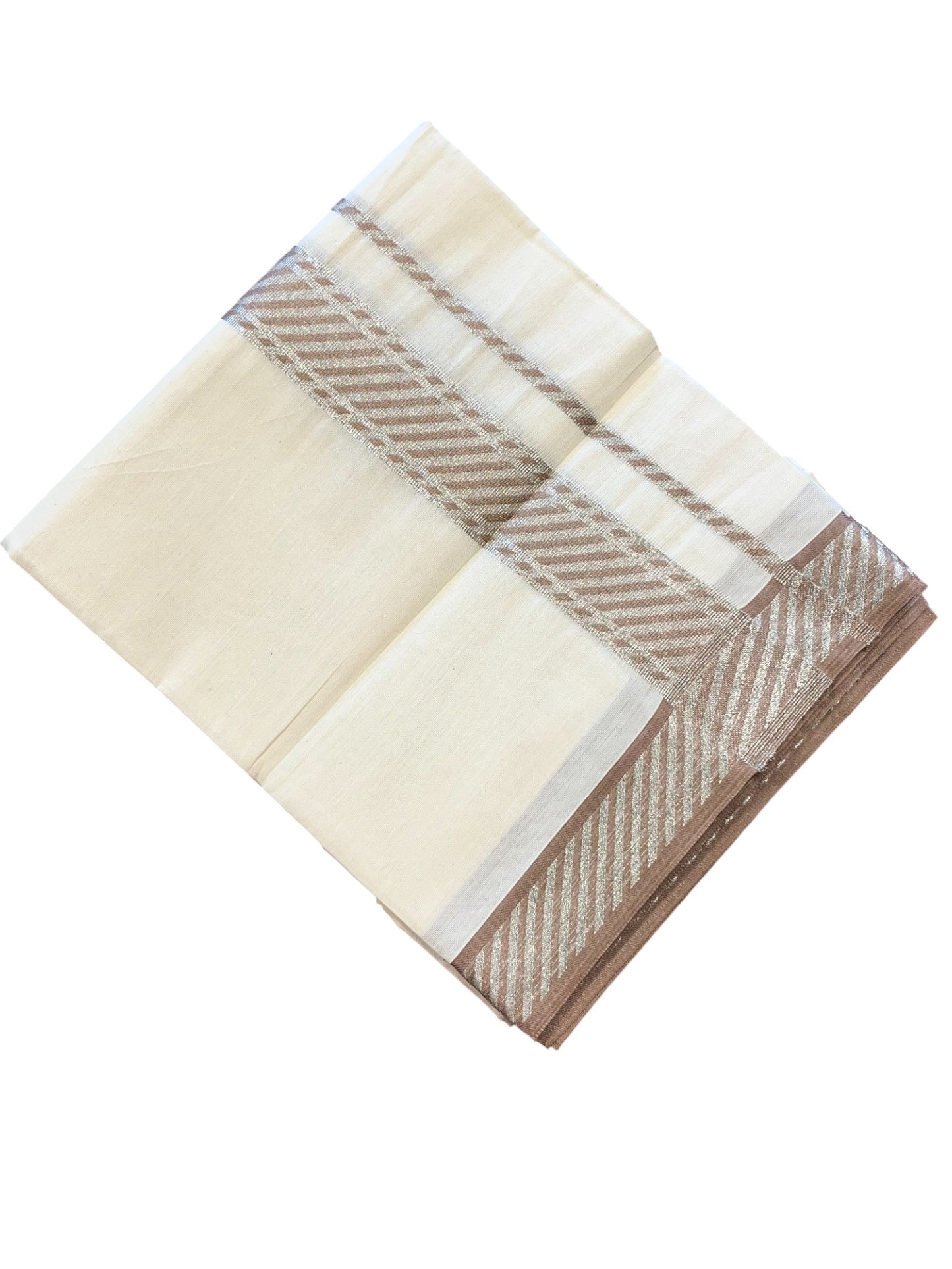 Southloom Off White Cotton Single Mundu with Ksavu and Kara Brown Border (South Indian Dhoti)