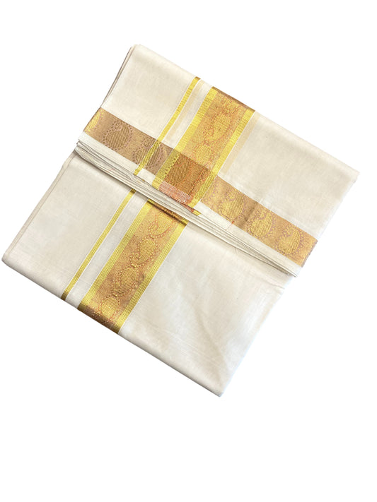 Southloom Premium Handloom Cotton Double Mundu with Gold Kasav  Border