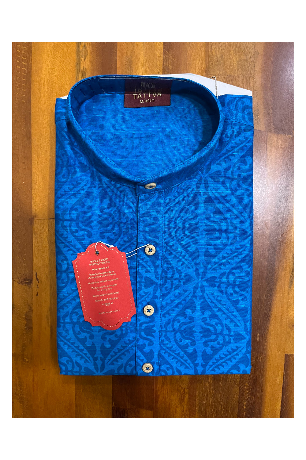 Southloom Blue Printed Semi Silk Short Kurta for Men