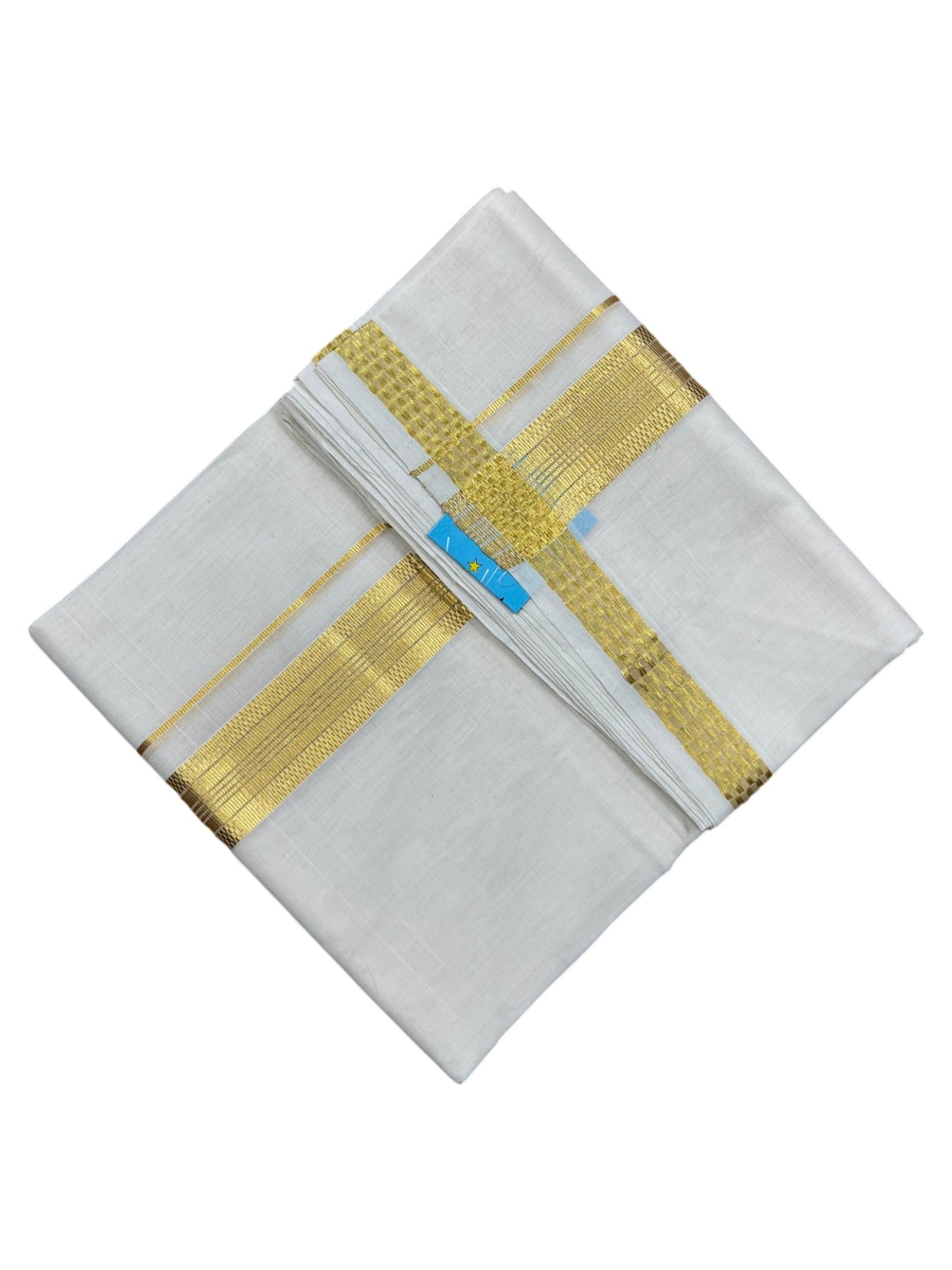 Southloom Premium Handloom Cotton Double Mundu with Gold Kasavu and Paa Neythu Border Border