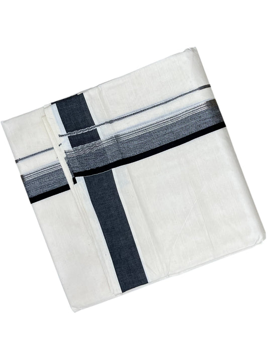 Southloom Pure Cotton Mundu with Silver Lines and Black Border (South Indian Kerala Dhoti)
