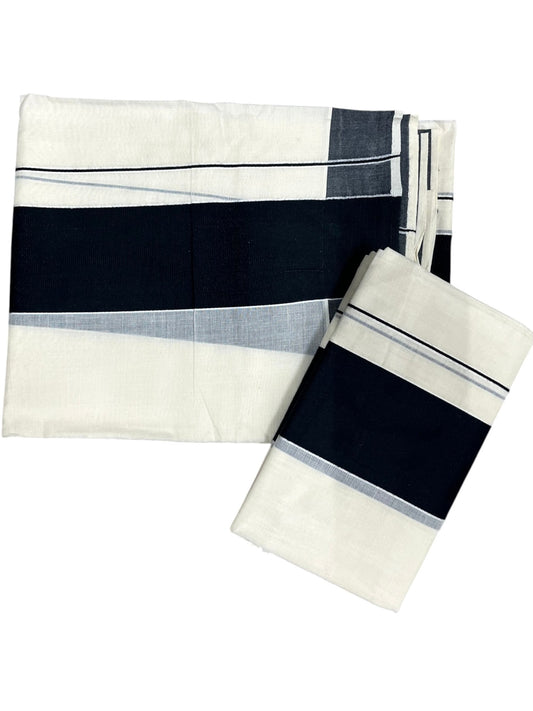 Southloom Kerala Cotton Mundum Neriyathum Single (Set Mundu) with Black Border 2.80 Mtrs