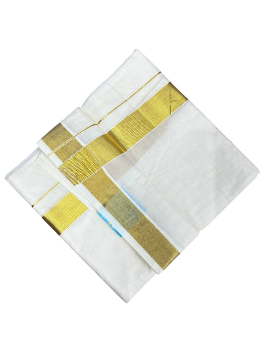 Southloom Kerala Pure Cotton Double Mundu with Gold Kasavu and Border (South Indian Dhoti)