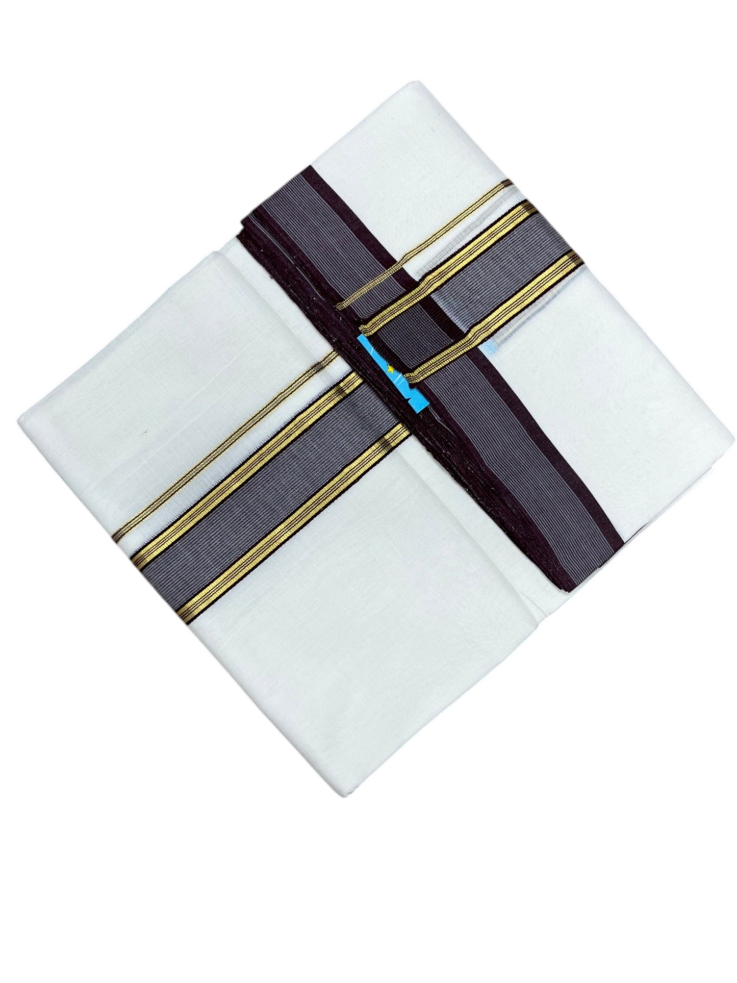Southloom Balaramapuram Unakkupaavu Premium Handloom Cotton Double Mundu with Gold Kasavu and Brown Border