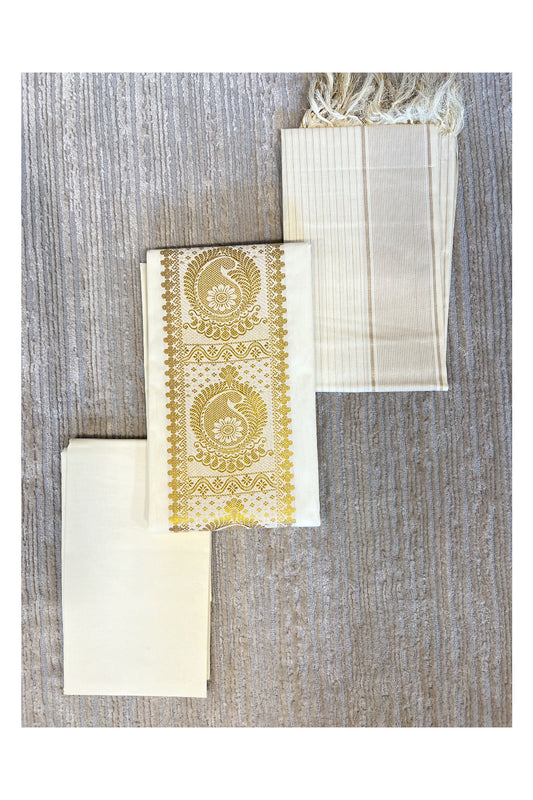 Southloom™ Cotton Churidar Salwar Suit Material with Gold Woven Work (include Lines Shawl / Dupatta)