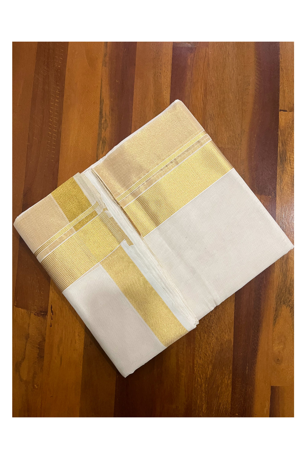 Southloom Premium Handloom Pure Cotton Wedding Mundu with Tissue Kasavu on Border (South Indian Kerala Dhoti)