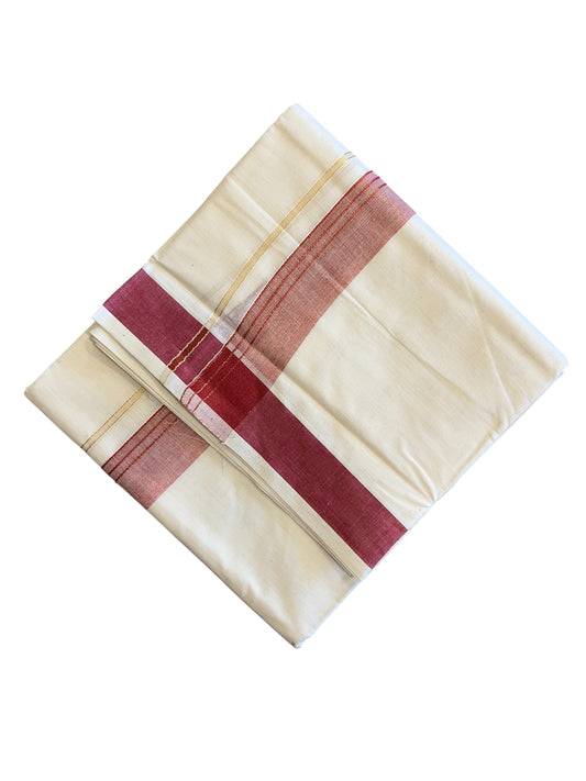 Southloom Pure Cotton Mundu with Red Lines and Red Border (South Indian Kerala Dhoti)