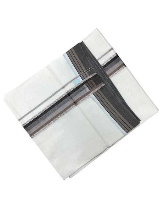 Southloom Kerala Pure Cotton Double Mundu with Silver Lines and Grey and Brown Border with (South Indian Dhoti)
