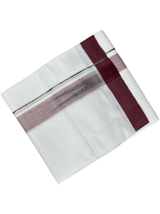 Southloom Pure White Cotton Mundu with Mroon Border (South Indian Kerala Dhoti)