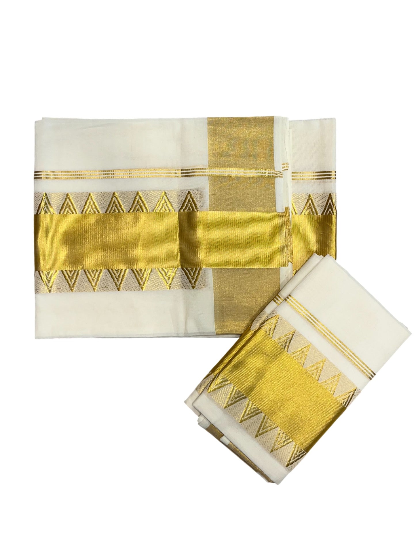 Southloom Super Premium Balaramapuram Handloom Unakkupaavu Cotton Wedding Pudava Set Mundu with Temple Border