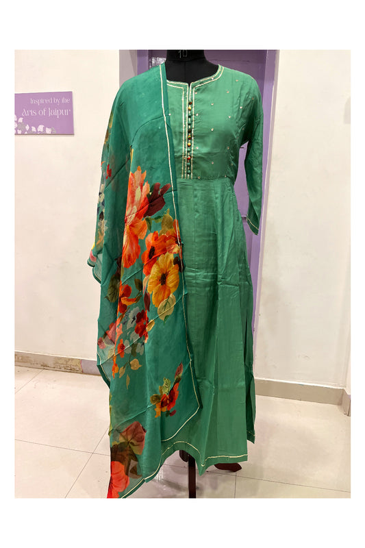Southloom Stitched Semi Silk Green Salwar Set with Sequins Works