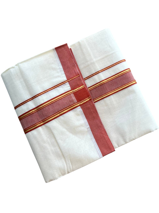 Southloom Pure Cotton Mundu with Golden Lines and Red Border (South Indian Kerala Dhoti)