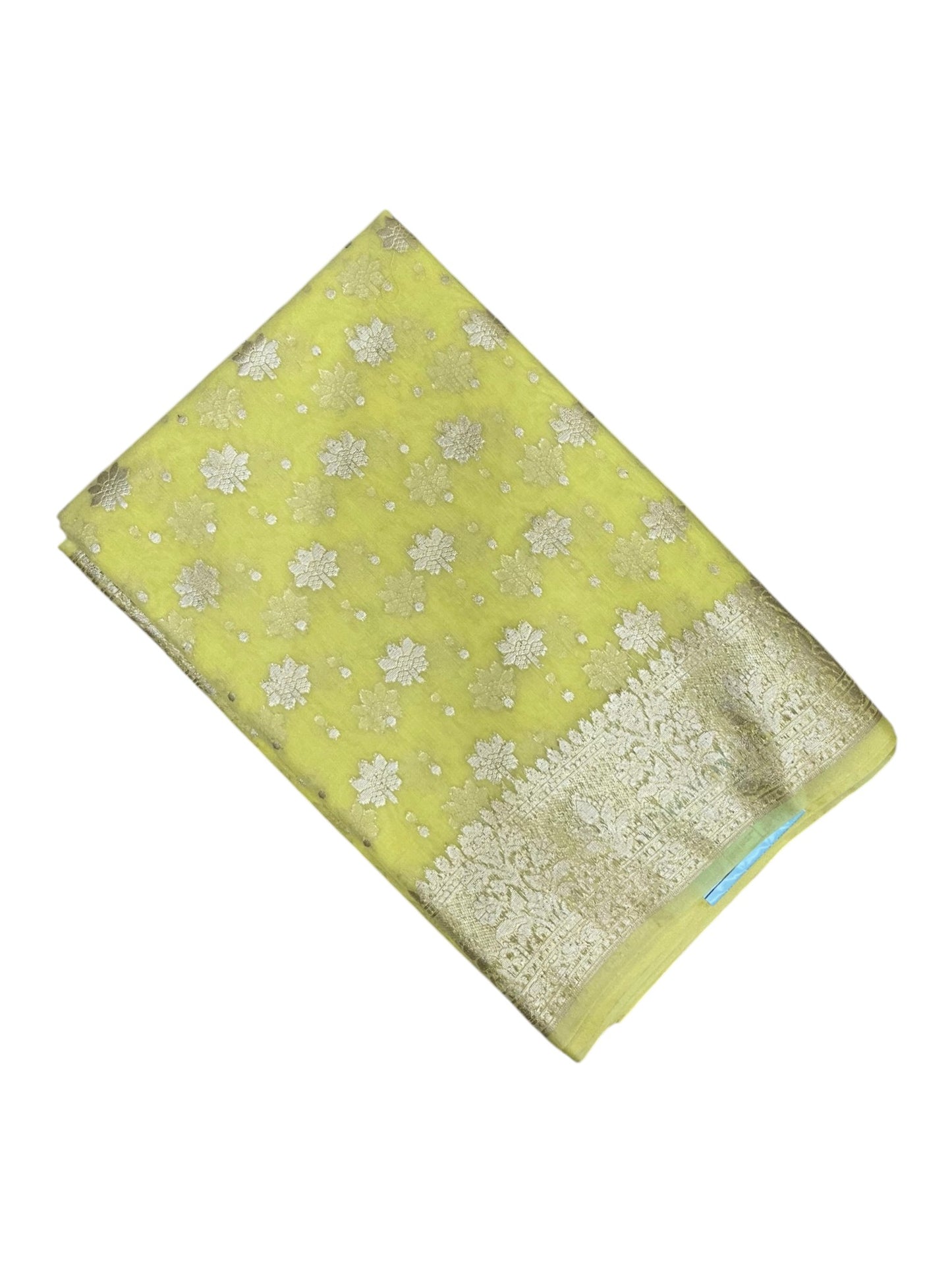 Southloom Cotton Banarasi Silk Saree with Woven Work on Body and Borders (Yellow)