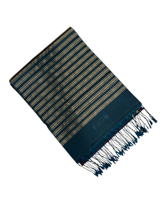 Southloom Pure Handloom Kanchipuram Silk Saree with Korvai Work (Blue & Maroon)