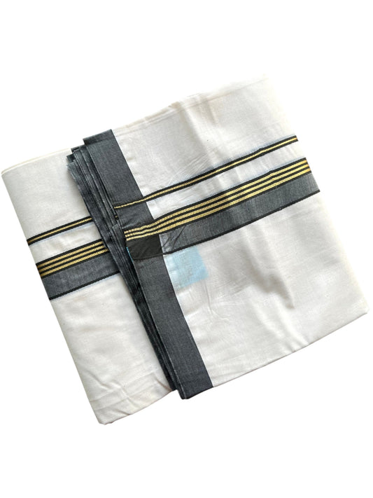 Southloom Pure Cotton Mundu with Golden Lines and Gray Border (South Indian Kerala Dhoti)