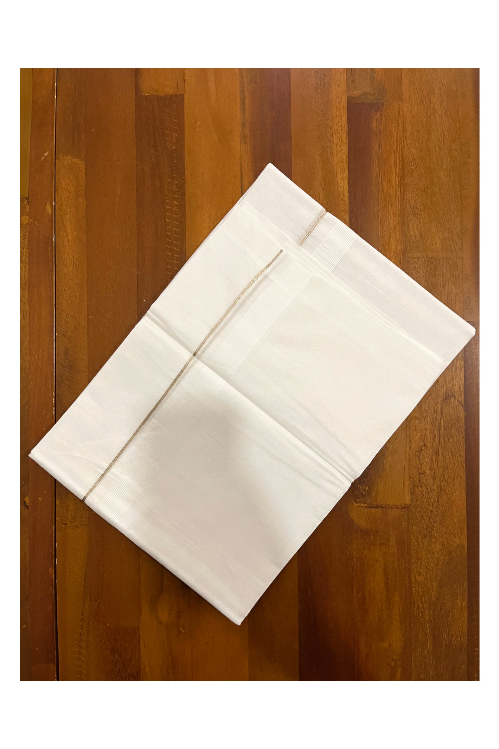 Pure White Cotton Double Mundu with Silver Kasavu Thin Border (South Indian Kerala Dhoti)