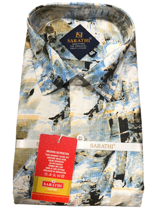 Pure Cotton Multi Colour Blue Printed Shirt (46 FS)