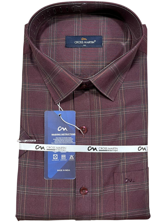 Southloom Pure Cotton Maroon Check Shirt (44 HS)