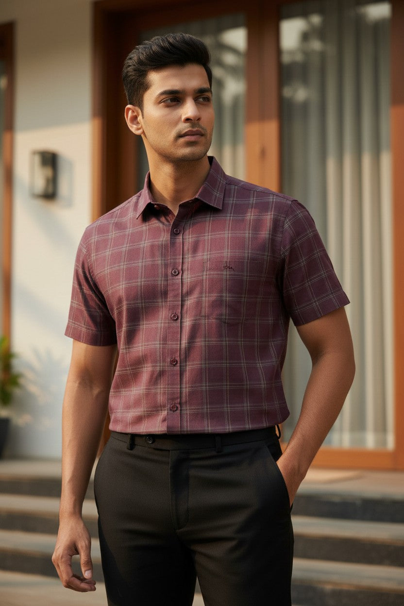 Southloom Pure Cotton Maroon Check Shirt SLSHIRT 44 HS