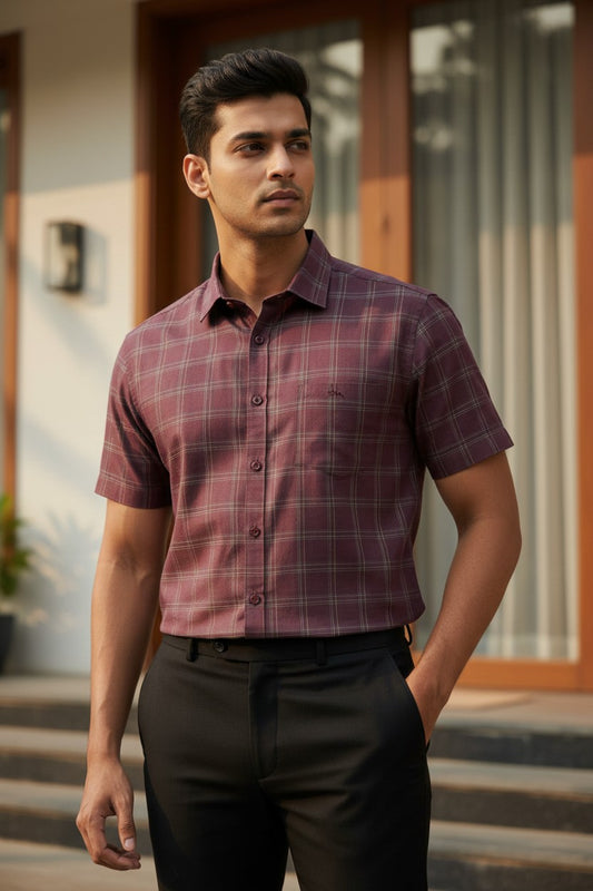 Southloom Pure Cotton Maroon Check Shirt SLSHIRT 44 HS