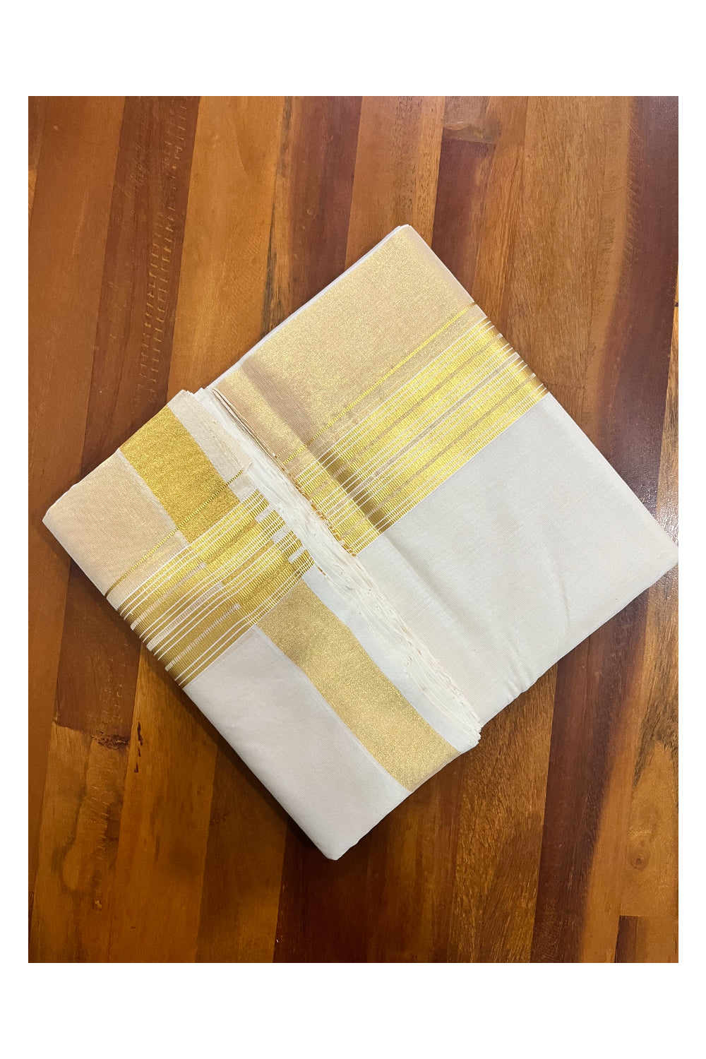 Southloom Premium Handloom Pure Cotton Wedding Mundu with Tissue Kasavu on Border (South Indian Kerala Dhoti)