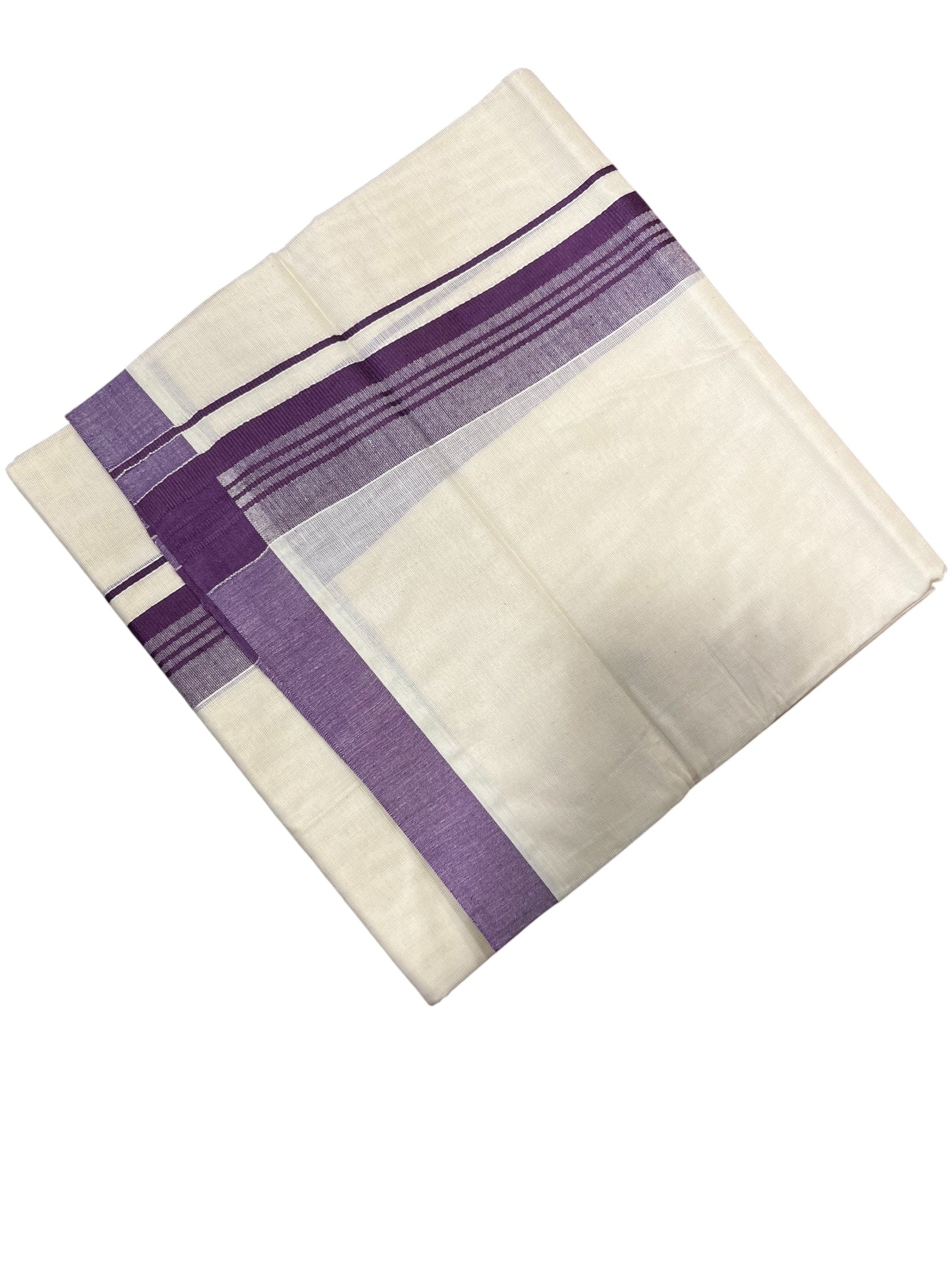Southloom Pure Cotton Mundu with Violet Lines and Violet Border (South Indian Kerala Dhoti)