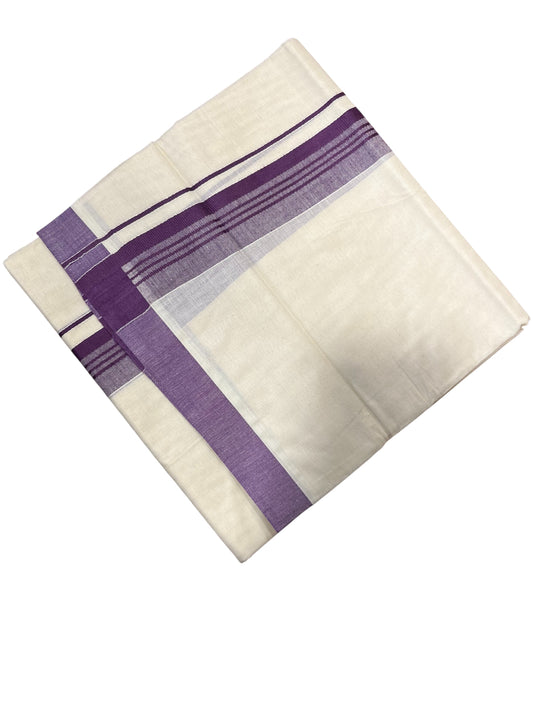 Southloom Pure Cotton Mundu with Violet Lines and Violet Border (South Indian Kerala Dhoti)
