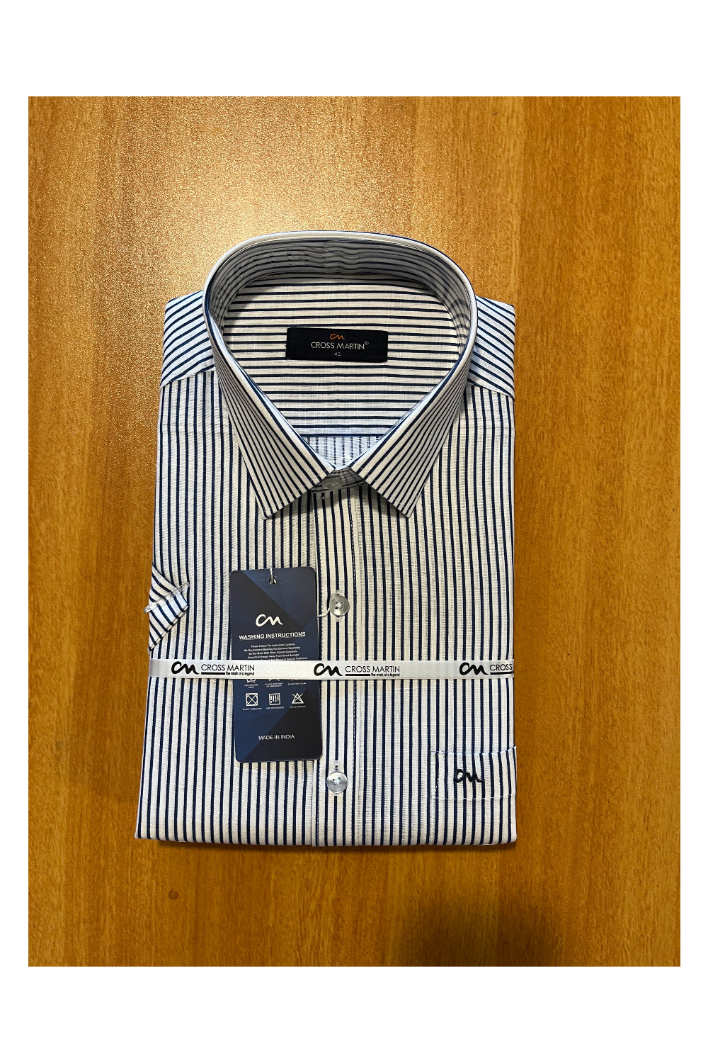 Pure Cotton White Shirt With Blue Lines (42 HS)