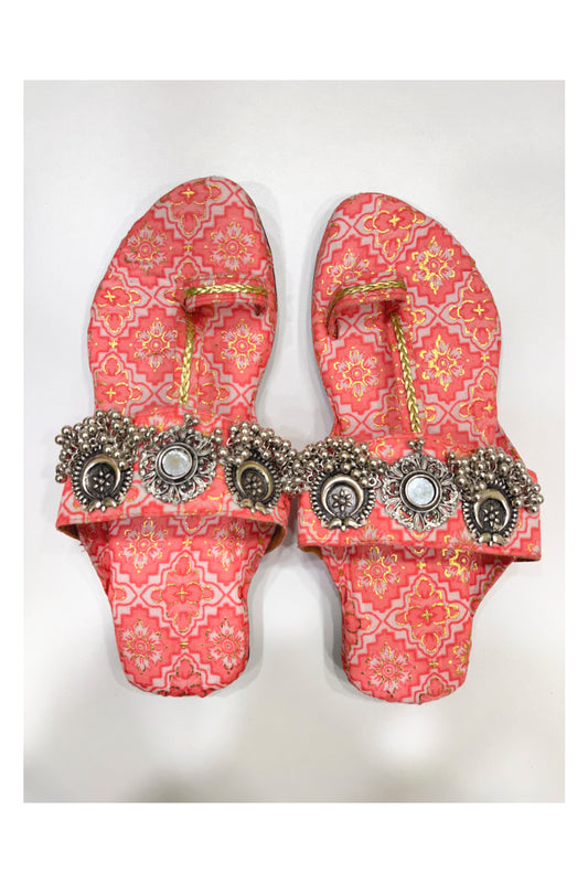 Southloom Jaipur Handmade Open Toe Pink Sandals With Metal Accent