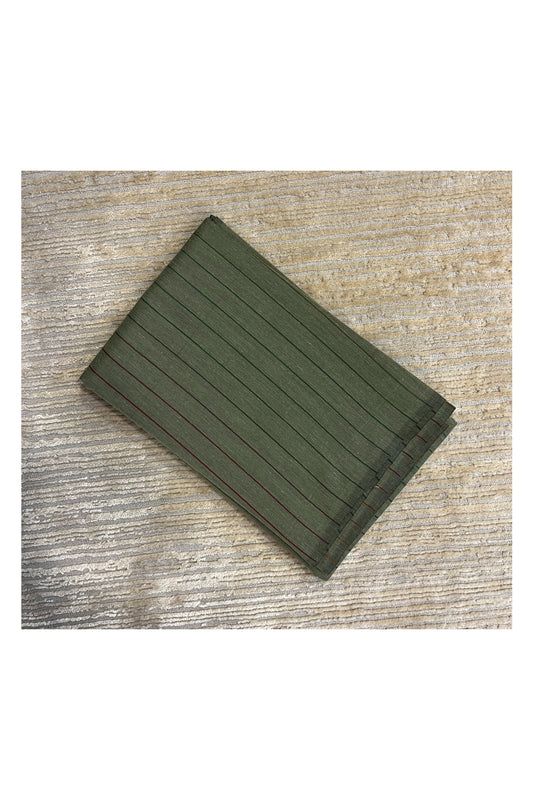 Southloom Kerala Cotton Saree with Lines on Body in Green