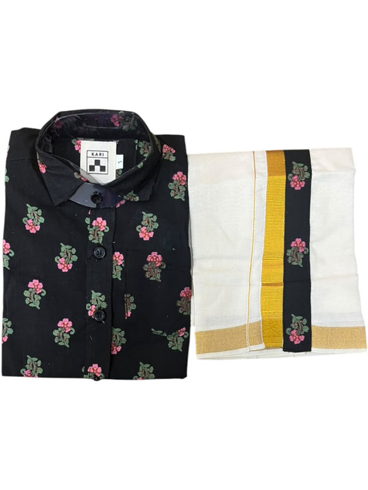 Southloom Cotton Floral Printed Kids's Combo (Shirt + Velcro Mundu) SLKCOMBO