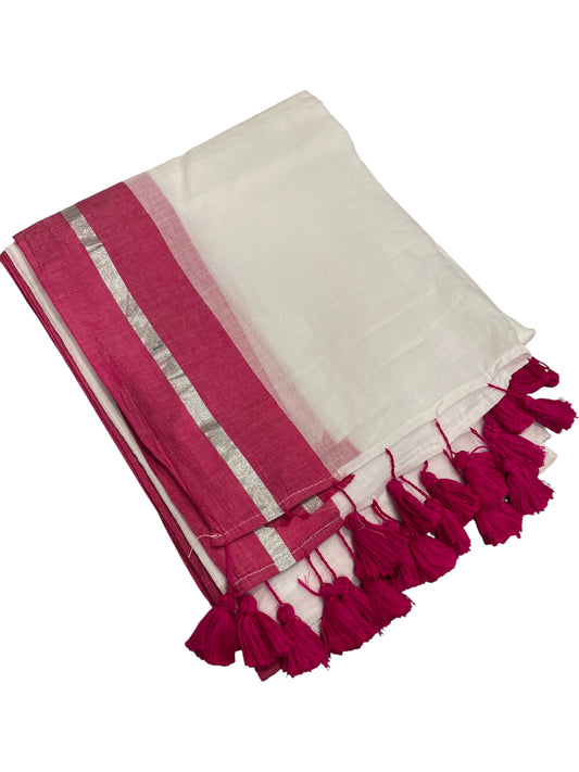 Southloom Mul Cotton 120 x 120 Soft Fabric Onam Saree in pink Colour