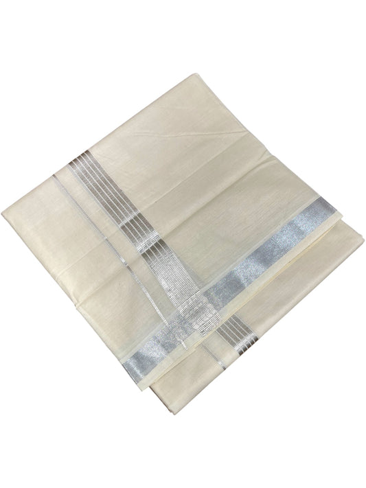 Kerala Cotton Double Mundu with Silver Border (South Indian Dhoti)