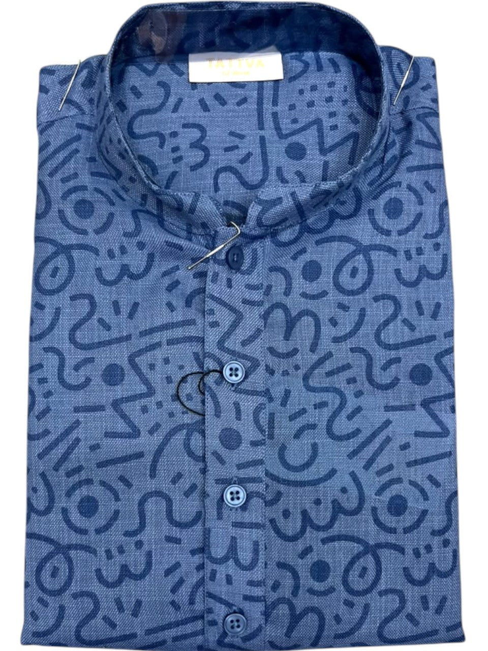 Southloom Blue Printed Semi Silk Short Kurta for Men SL590